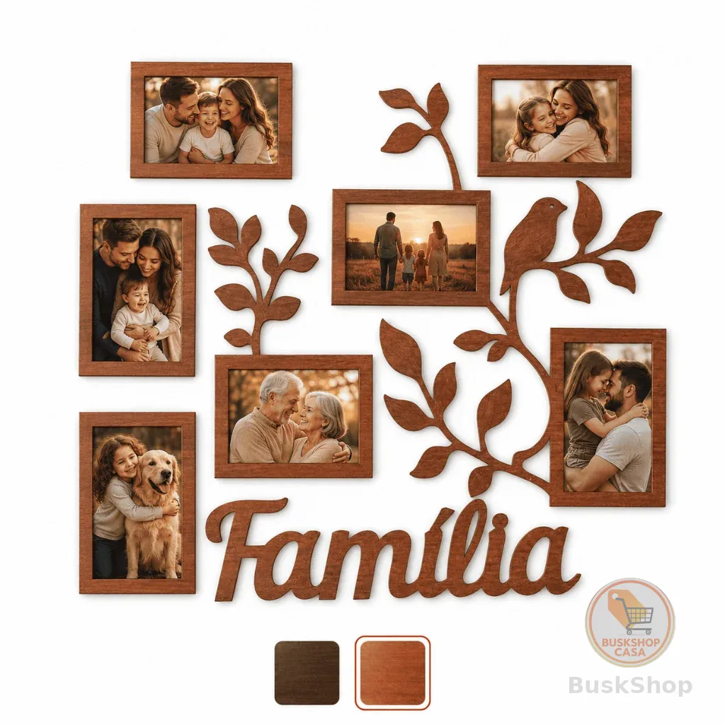 Quadro Porta Retrato Família MDF 7 Fotos Decorativo Parede