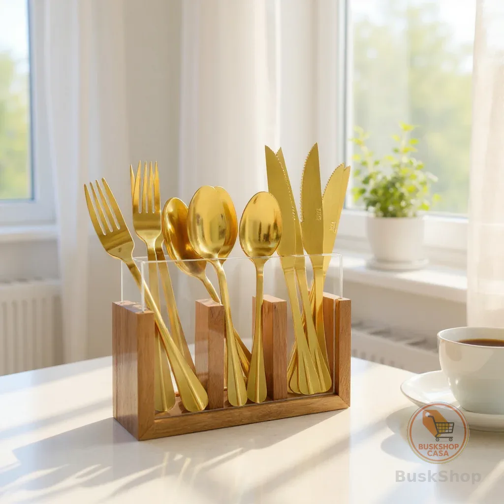 Porta Talher Madeira Nobre Vidro Organizador Multiuso Robusto Mesa Posta Decoraçao Cozinha Hotelaria