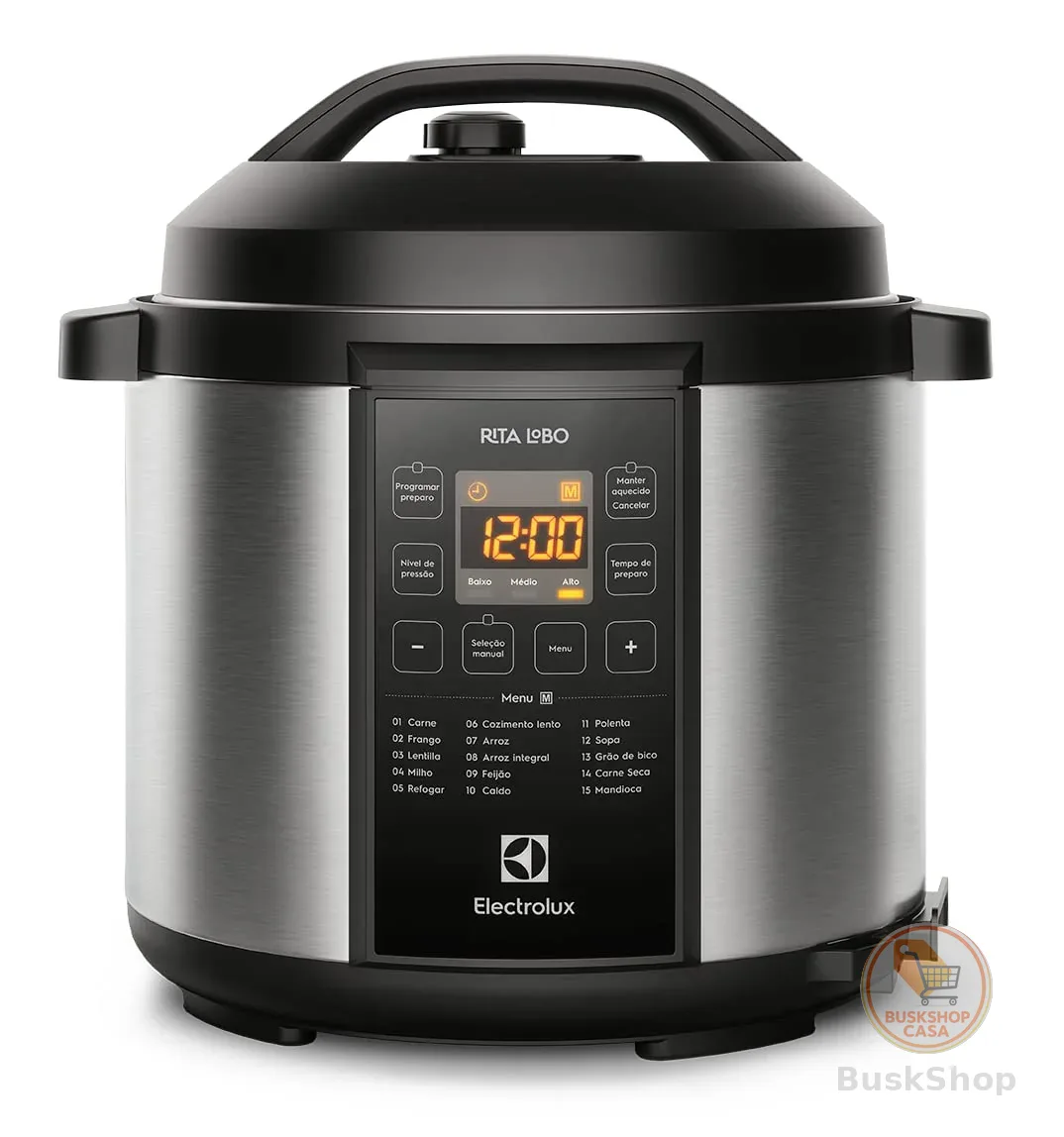 Electrolux Panela pressão elétrica Electrolux digital capacidade 6L silenciosa segura 10 travas segurança 15 receitas pré-programadas 3 níveis pressão PCC20 inox preto 127v por Rita Lobo