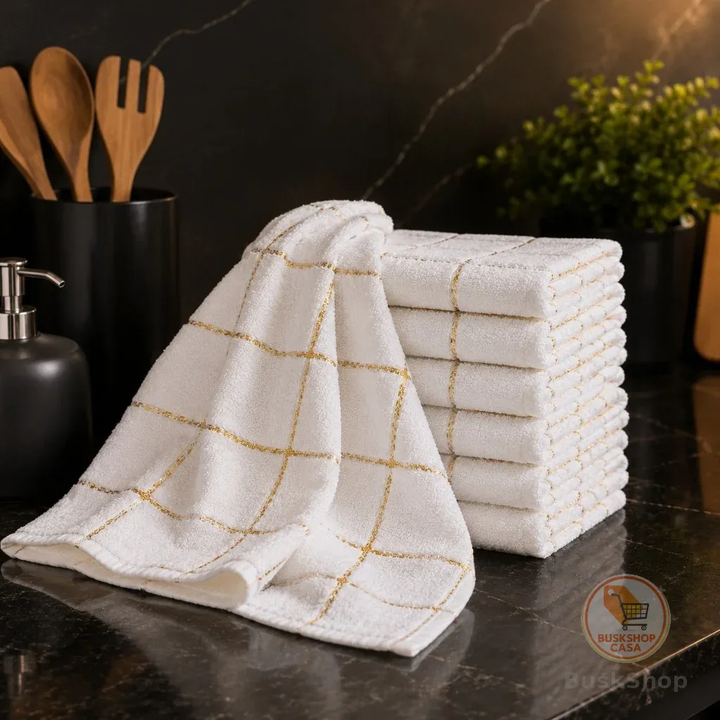 Kit 6 Toalha Cozinha Copa Branco Pano Listrado xadrez 100% Algodão
