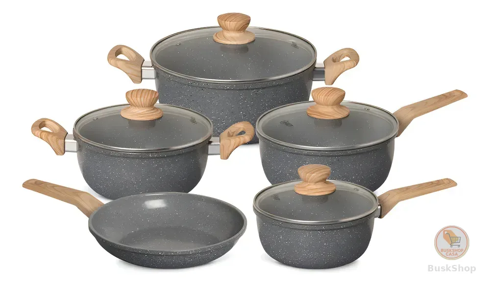 Conjunto de Panelas 5 peças com Revestimento Cerâmico Antiaderente e Acabamento Marmorizado e Fundo Compatível com Indução Oster - Dark Grey