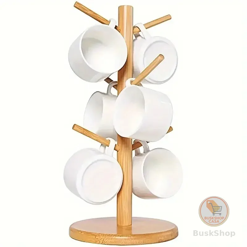 Suporte Organizador Porta Xicara Caneca Copo Bambu para Cozinha Cantinho do Café Chá