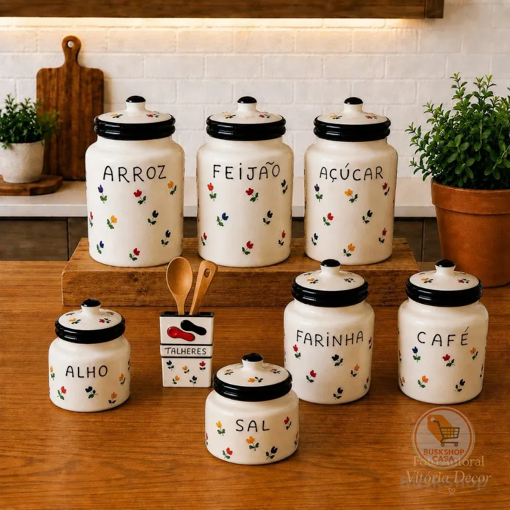 Pote de Mantimento Tulipa em Cerâmica Acabamento Cor Preto – Decoração de Cozinha (Venda Individual)