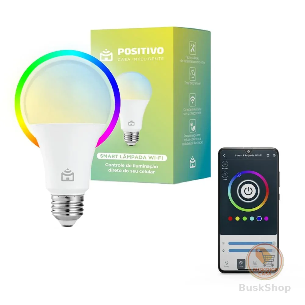 Smart Lâmpada Wi-Fi Positivo Casa Inteligente, Iluminação Branca (Quente e Fria) e RGB (Até 16 Milhões de Cores), 9W, 806 Lúmens, LED, Bivolt, Compatível com Alexa e Google Assistente