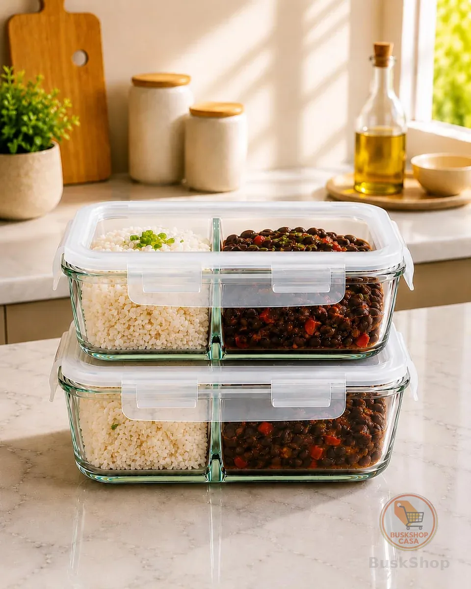 Kit 2 Potes de Vidro Hermético com Divisória 1040ml