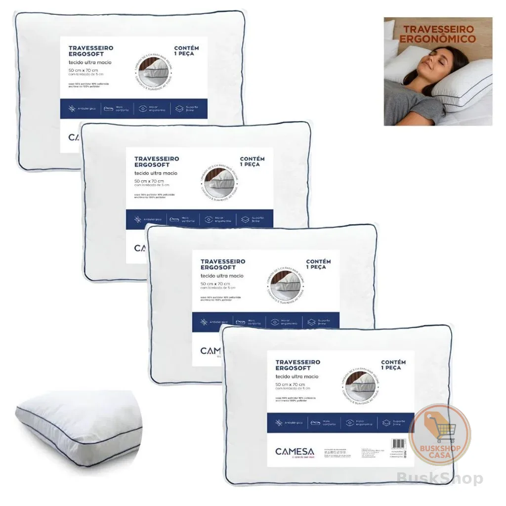 Travesseiro Camesa Ergosoft Hotel Kit com 4,3,2 e 1 Peças 50x70 hipoalergênico Lombada 5cm