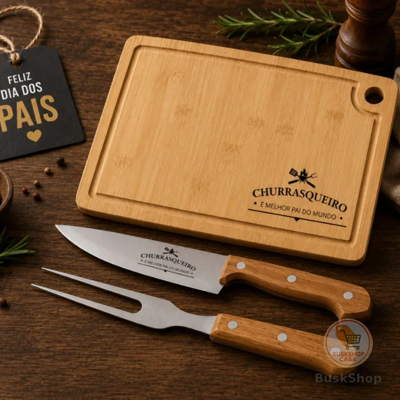 Kit Tábua e Faca de Churrasco Personalizada Time de Futebol  Presente Torcedor  Escudo Gravado a Laser Bambu