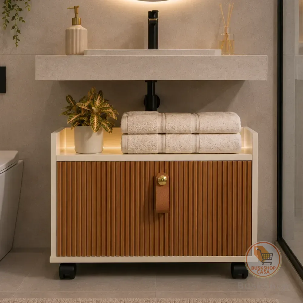 Armario Gabinete Com Porta Basculante Para Banheiro Moderno Branco/ripado