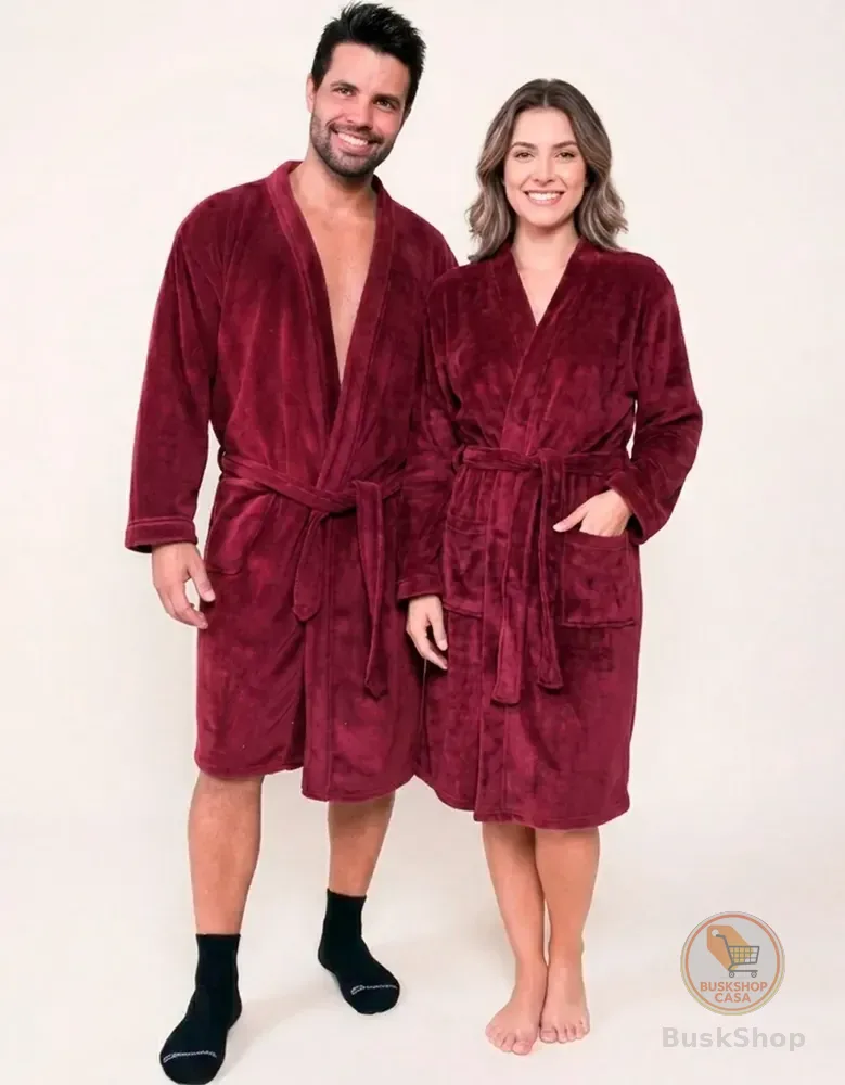 Roupão Premium Benévola Microfibra Antialérgico Inverno Frio Vinho Bloodstone Liso G