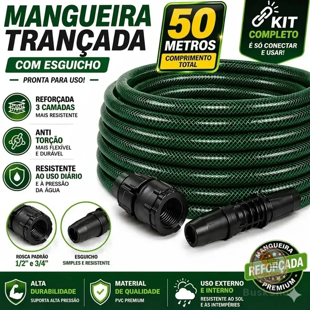 Mangueira Jardim 50m Anti-torção Verde PVC CaeHome com Esguicho