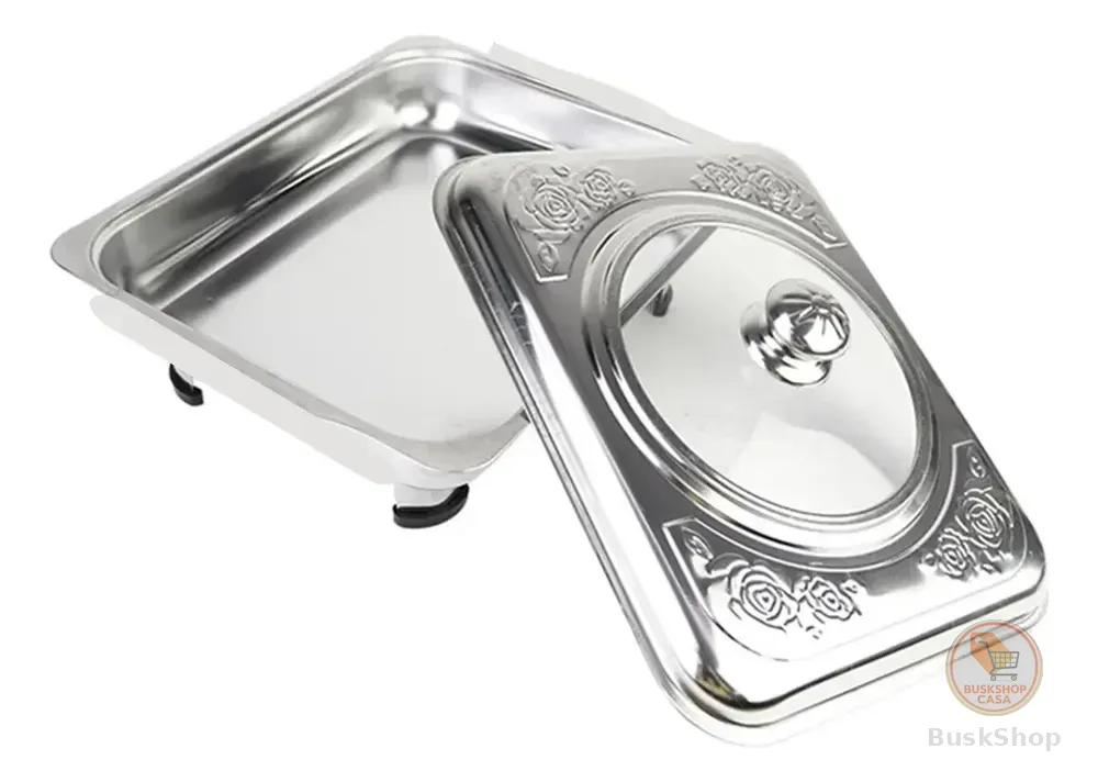Travessa Servir Rechaud Leve Inox Tampa Trampa Com Pé Buffet