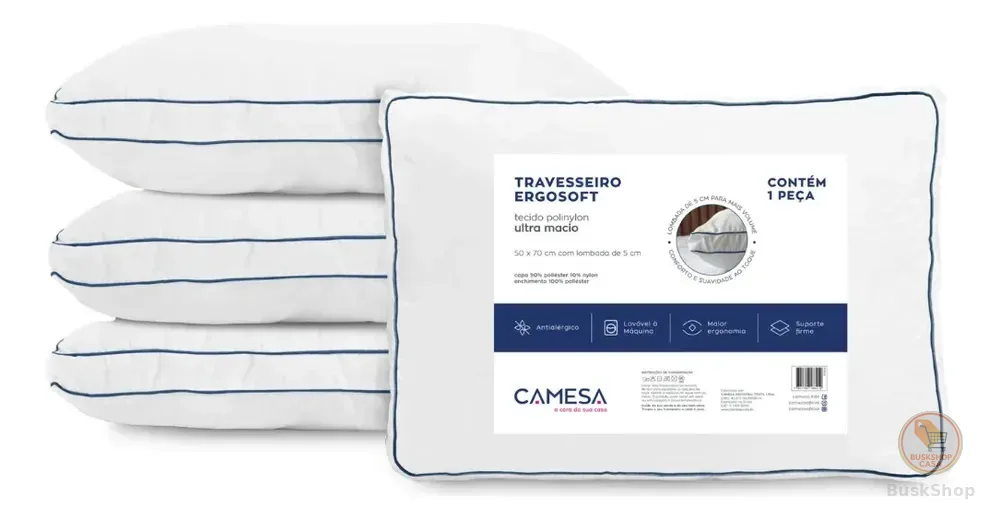 Kit 4 Travesseiros Ergosoft 50x70 Branco Camesa Hotel