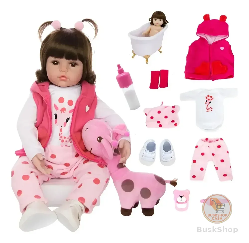 Boneca Bebê Reborn Girafinha Banho Silicone Realista
