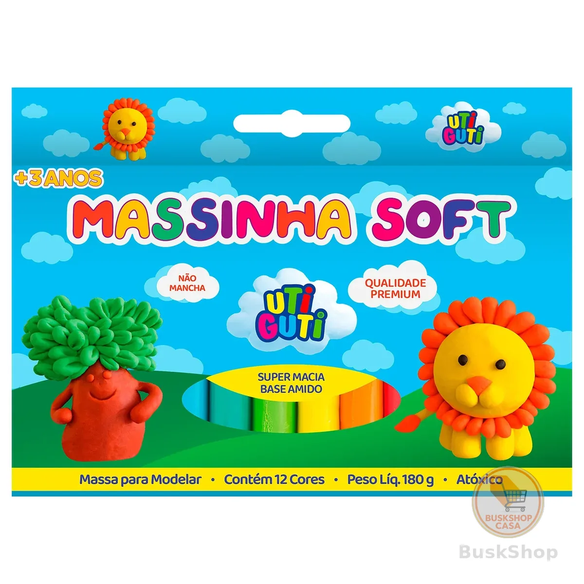 Utiguti Massa de Modelar Soft Estojo com 12 Cores 180G