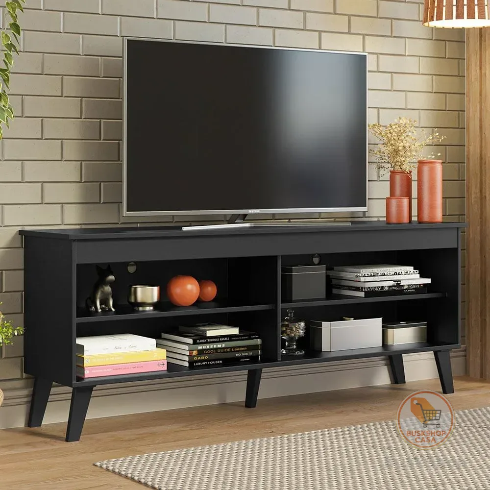 Rack Para TV até 65 Polegadas com Pés Turim Madesa Cor Preto XM6997
