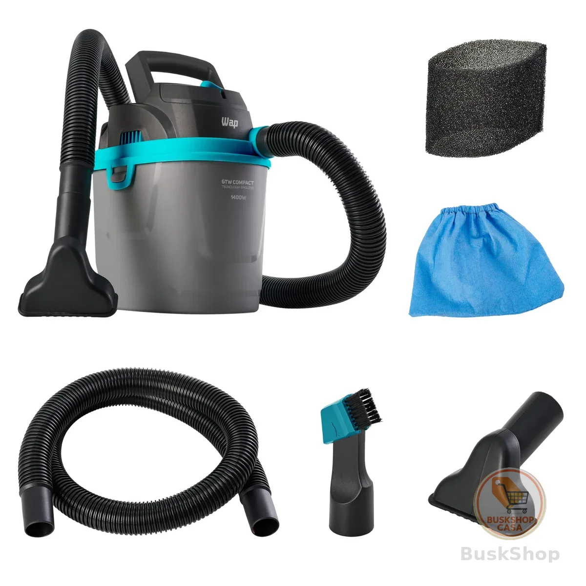 WAP Aspirador de Pó e Água Barril GTW COMPACT, Compacto, 5,5 Litros, com Filtro Lavável, 150mbar 1400W 127V