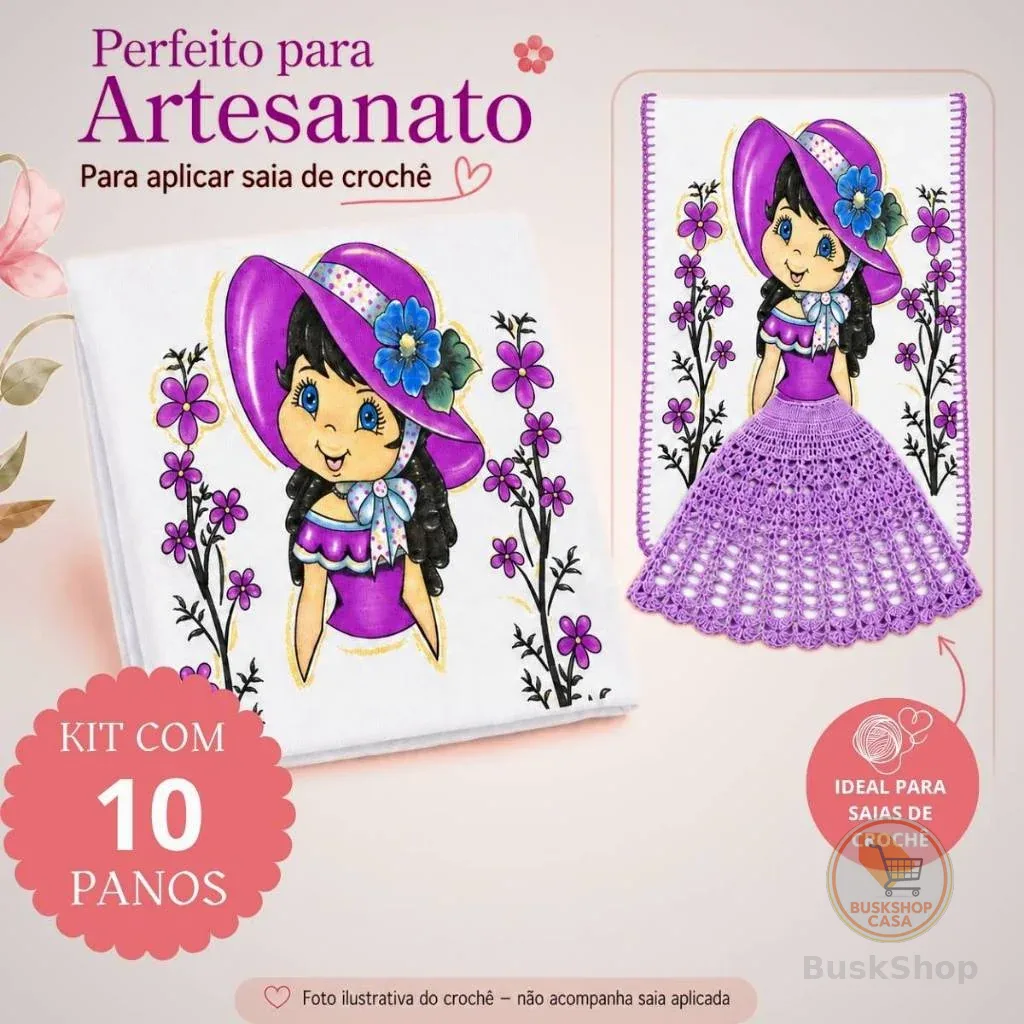 Kit 10 Pano de Prato Boneca Artesã Tina 100% Algodão Premium Estampa Linda 70X45 Cozinha
