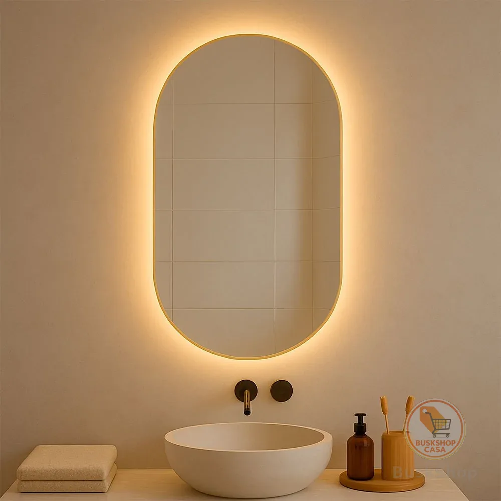 Espelho Oval Grande Com Led 80 cm De Parede Sem Fio + Suporte