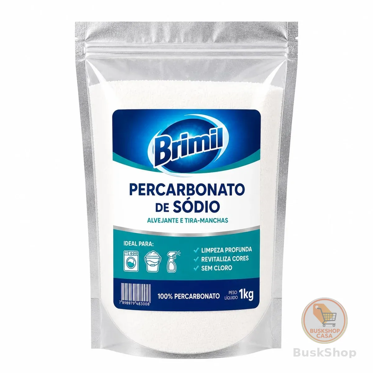 Percarbonato de Sódio 1kg 100% Puro Tira Manchas em Pó Alvejante Biodegradável para Roupas Brancas Coloridas e Limpeza Doméstica