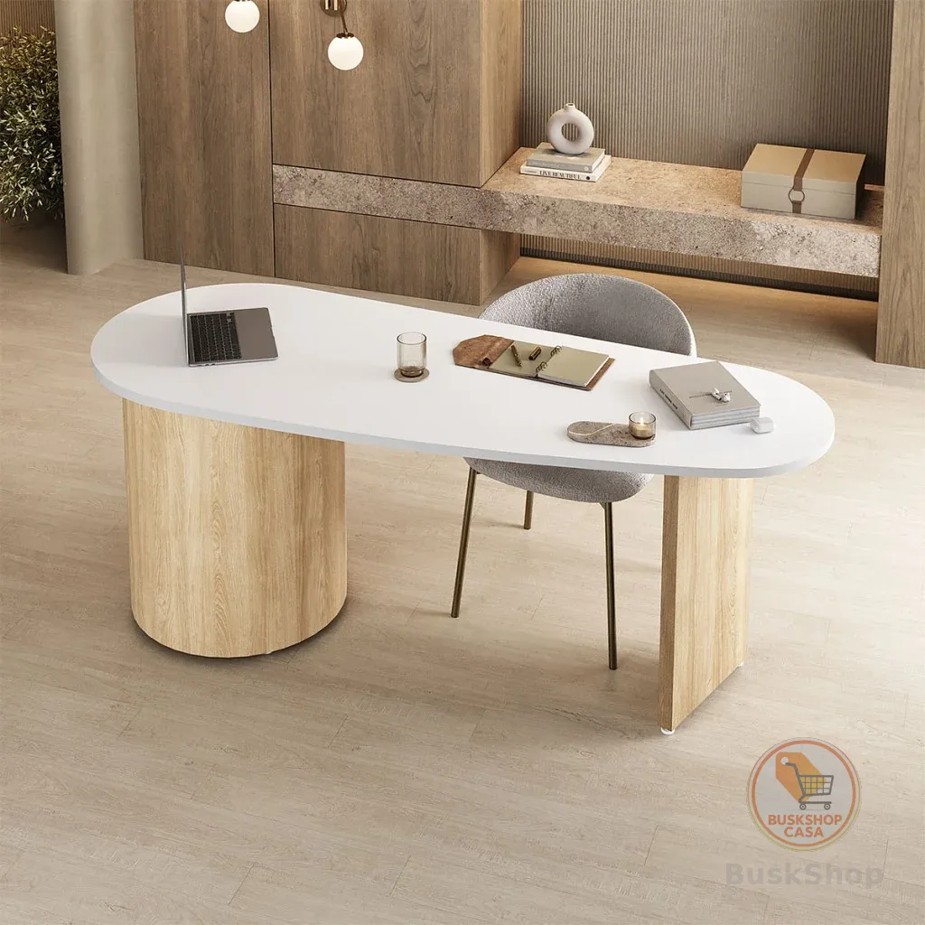 Mesa para Escritório Ovale 4 Gavetas Branco/Carvalho - Artany Móveis