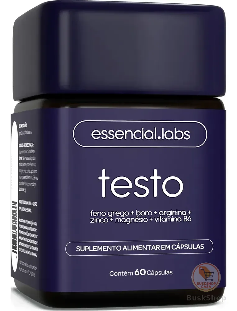 TESTO ESSENCIAL - Fórmula Exclusiva com Feno Grego + Boro + Arginina + ZMA + Vitamina B6 - 60 cápsulas - Precursor da Testosterona
