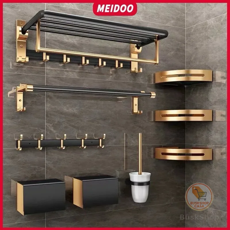 Rack de armazenamento de banheiro em alumínio dourado preto MEIDOO