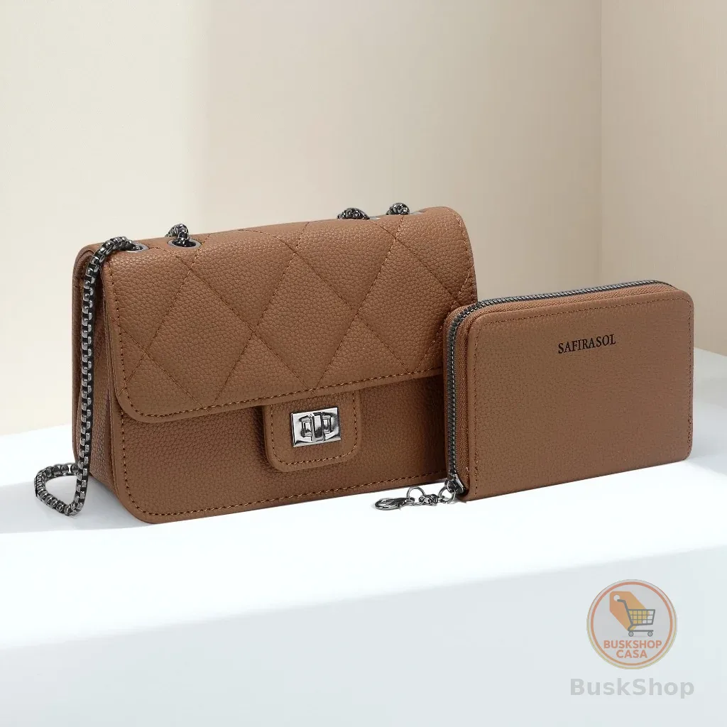 Bolsa Feminina Alça De Corrente Transversal kit2 bolsa com carteira Pequena Festa Balada Moda Blogueira LZ360