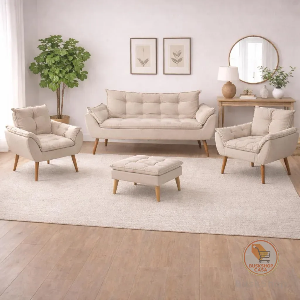 Kit 02 Poltronas + Sofá 2 lugares com Puff Opala Balaqui