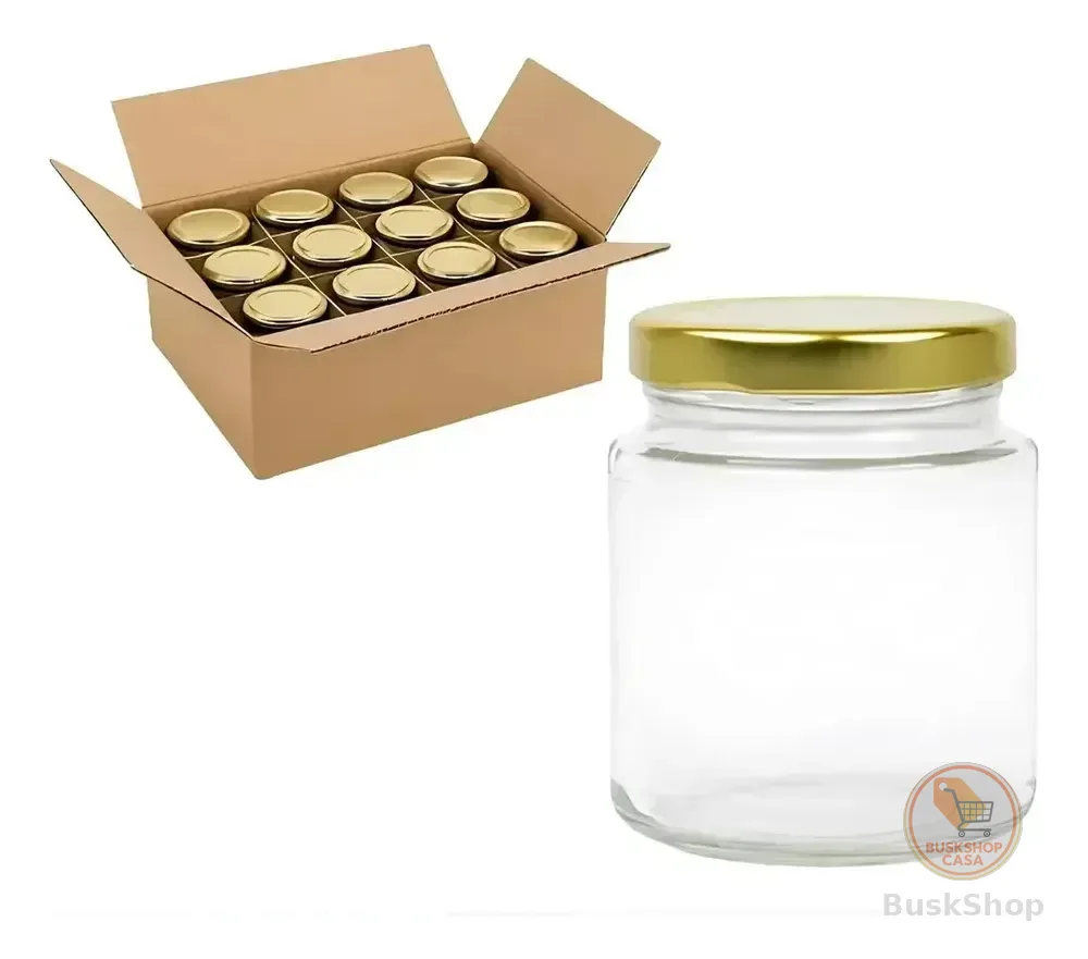 Kit 24 Potes De Vidro Belém 240ml Com Tampa Dourada + Lacre Dourado