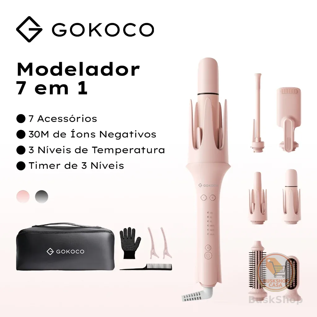 GOKOCO 7 em 1 Modelador de Cachos Multifuncional íons negativos cria diversos estilos de cachos Design bivolt