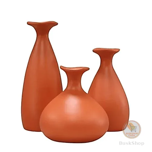 Trio de vaso Decorativo Garrafa para Decoração de Casa Centro de Mesa Sala Terra Cota