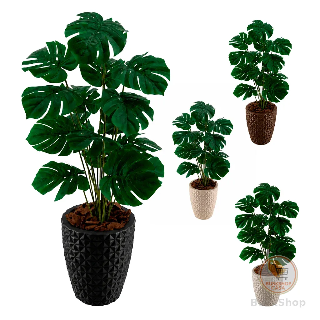Costela De Adão Artifical Vaso Polietileno Completo Cores Acompanha Casca Pinus