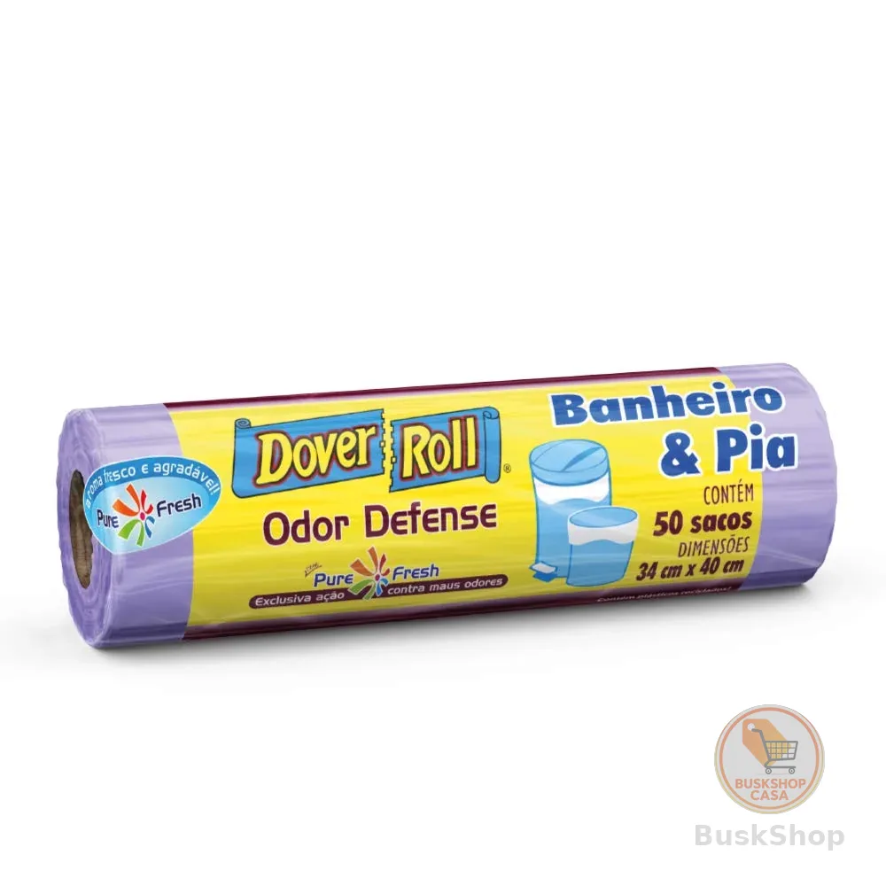 Dover-Roll Odor Defense Banheiro & Pia Lilás, Rolo com 50 Sacos para Lixo Pure Fresh