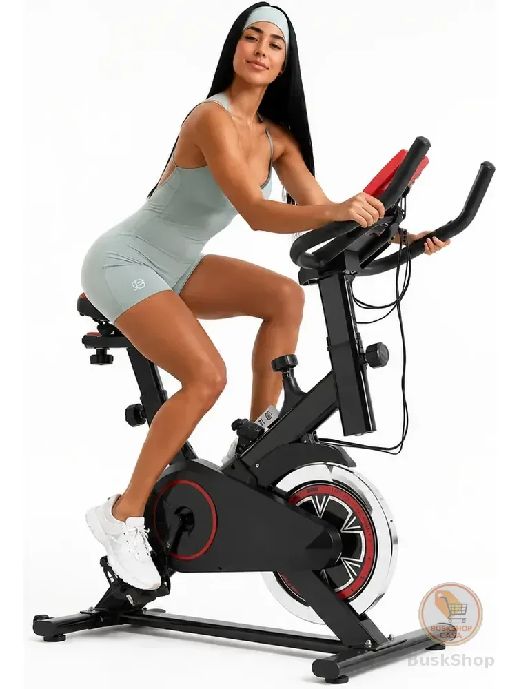 Bicicleta Ergométrica Fitness Para Spinning Mecanica Preto E Vermelho Bateria