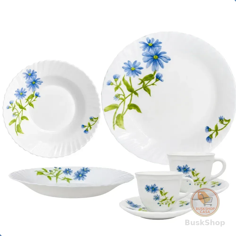 Aparelho De Jantar E Chá 20 Peças Opaline Branco Mesa Posta Branco Floral