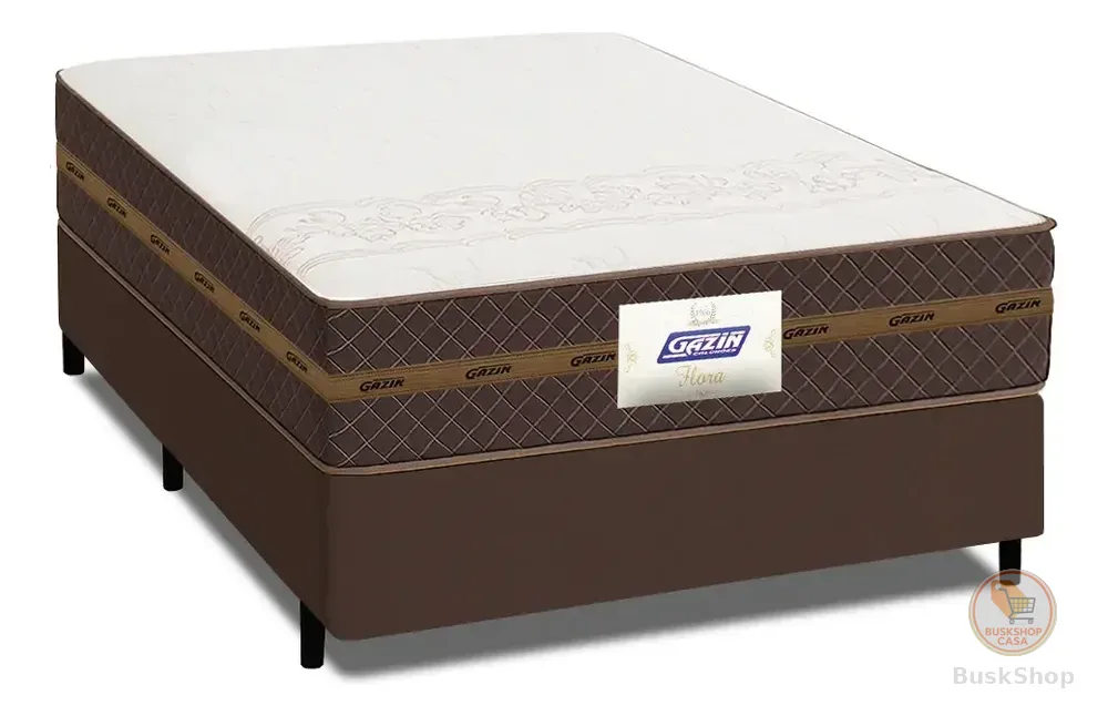 Cama Box Casal Colchão Molas Flora Marrom/Branco 138x188x60cm