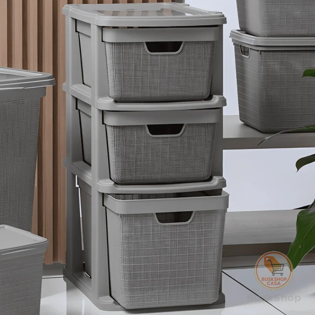 Gaveteiro Organizador de Chão  de Plástico com 3 Gavetas 15 litros Moderno com Textura Jutta
