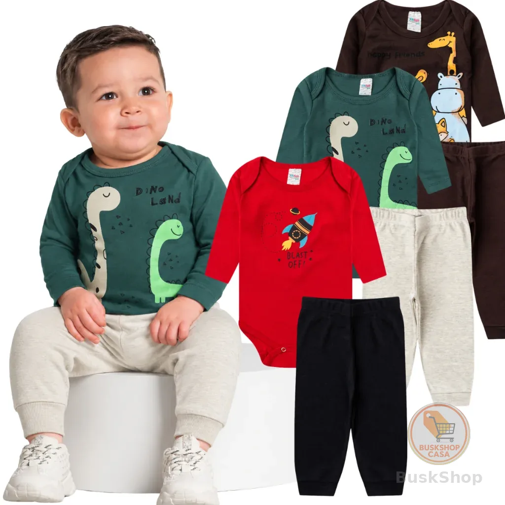 Kit 6 Peças de Roupas para Bebe Menino -- Conjunto Body Bebe