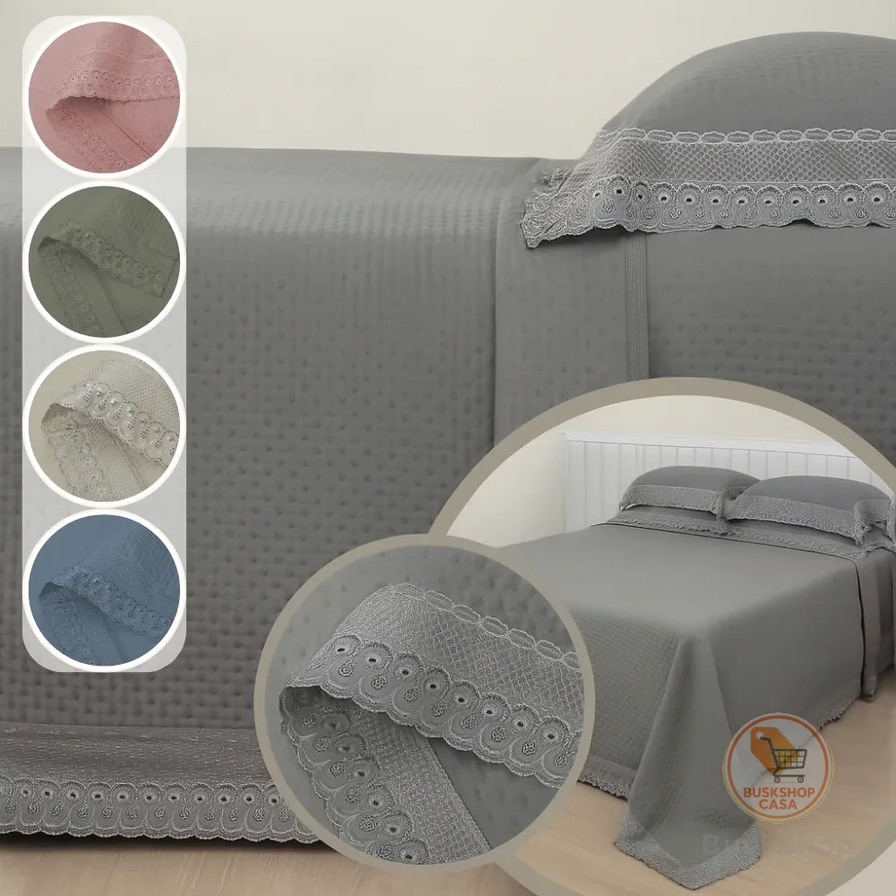 Kit Colcha Cobre Leito Casal Queen King Solteiro Super King Delicada Flora Renda Toque Macio Habitat