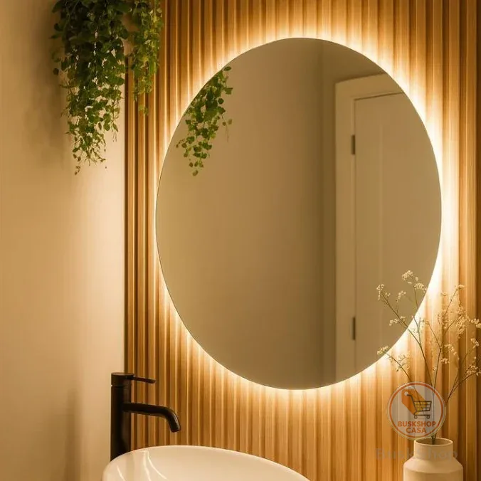 Espelho Redondo com LED Lapidado Decorativo para Banheiro Lavabo Quarto Sala Vários Tamanhos