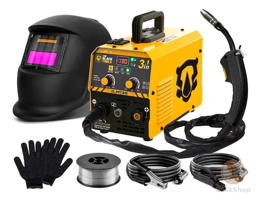 Maquina Inversora De Solda Mig Sem Gás 130a 3 Em 1 Tig Lift Com Acessórios Amarelo The Black Tools