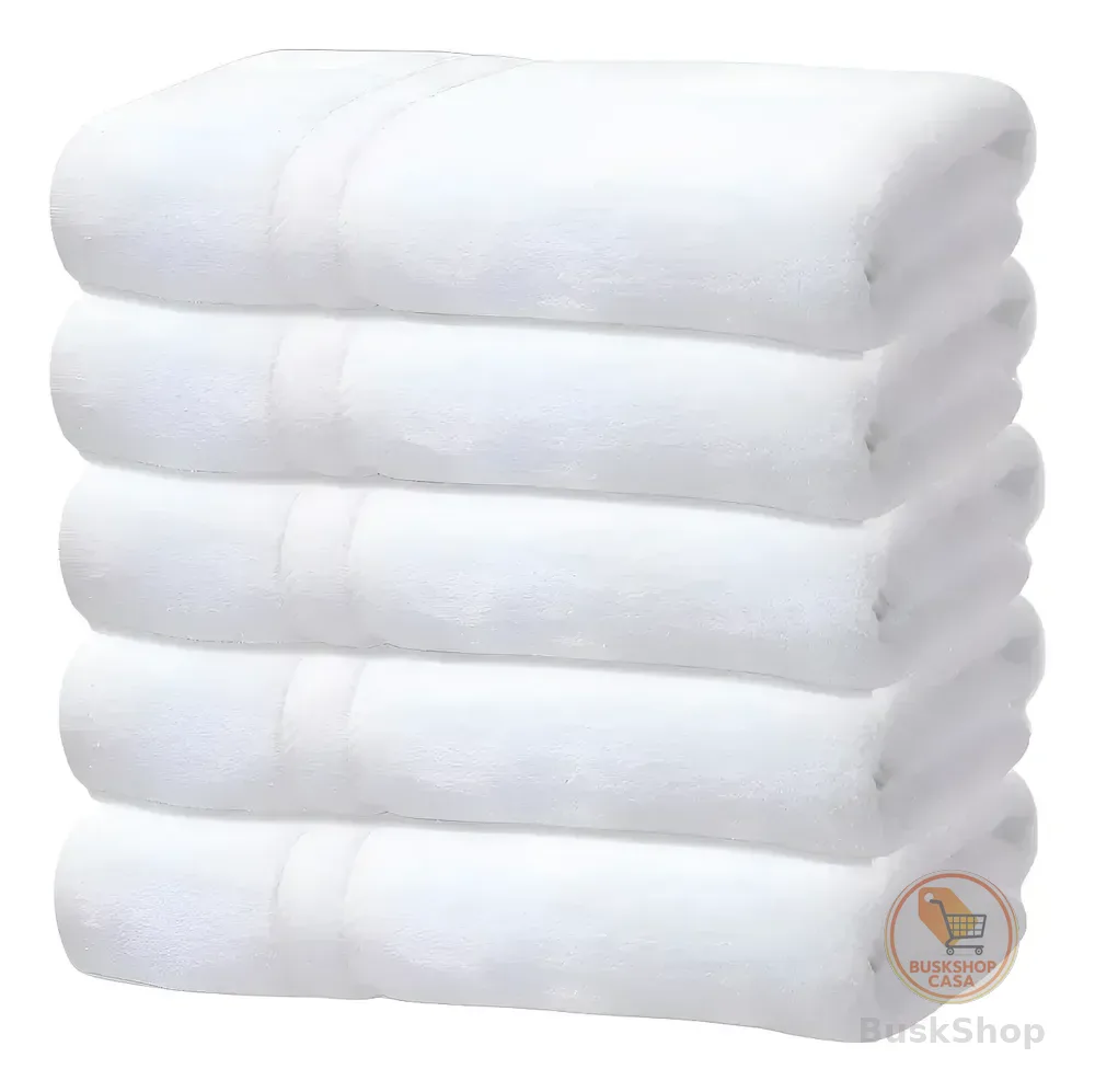 Kit 5 Toalhas Banho Gigante Grossa Hotel Luxo 75x150cm 480g Branco Hotel