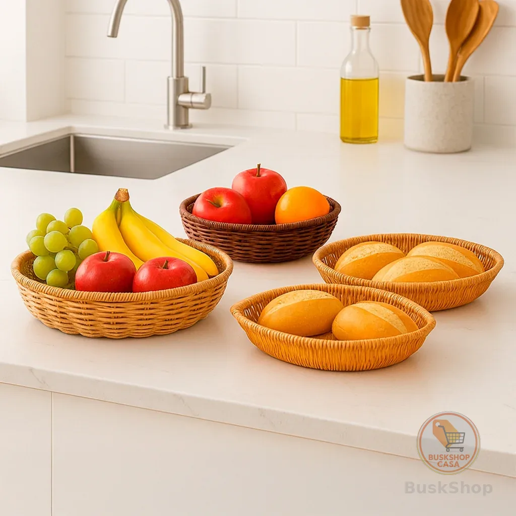 Cesto de Frutas Palha 2 Modelos – Concha e Redonda – Fruteira de Mesa