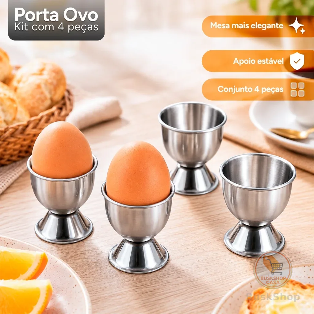 Kit 4 Porta Ovo Cozido Inox Taça Ovo Quente Café da Manhã