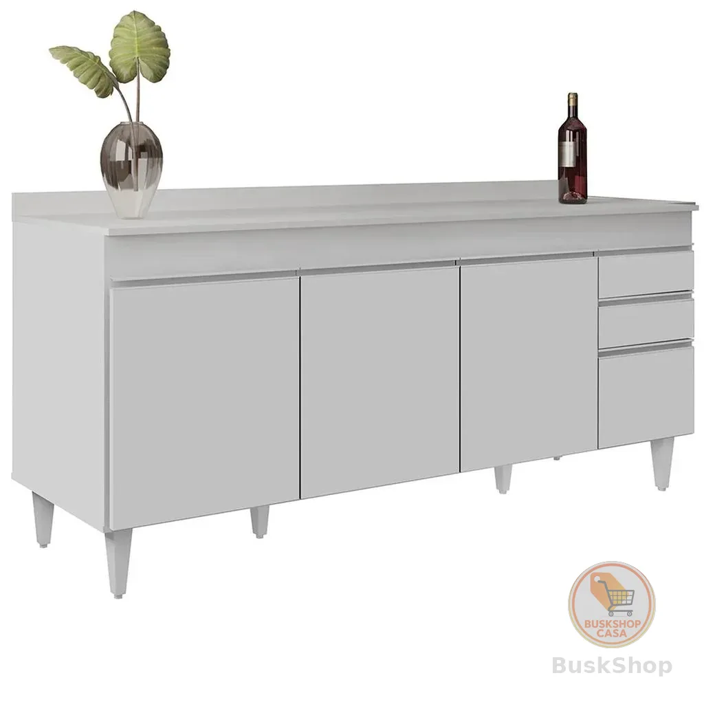 Balcão de Cozinha Gabinete 180cm com Tampo Dallas Branco - Lumil