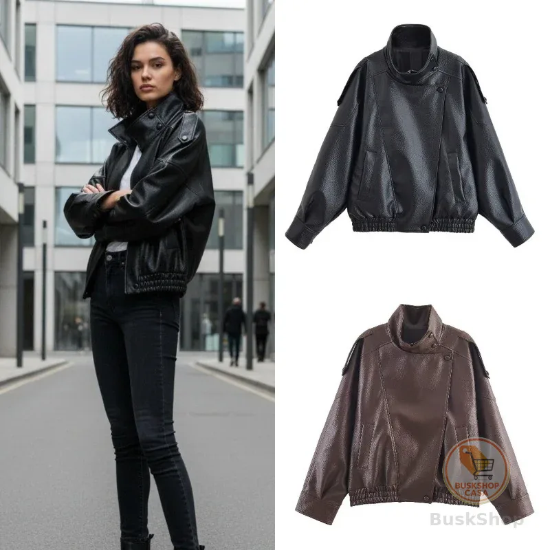 Outono Inverno Solto Jaqueta De Couro Feminino Retro Rua Lichia Modelado Falso Streetwear Plutônio Outwear