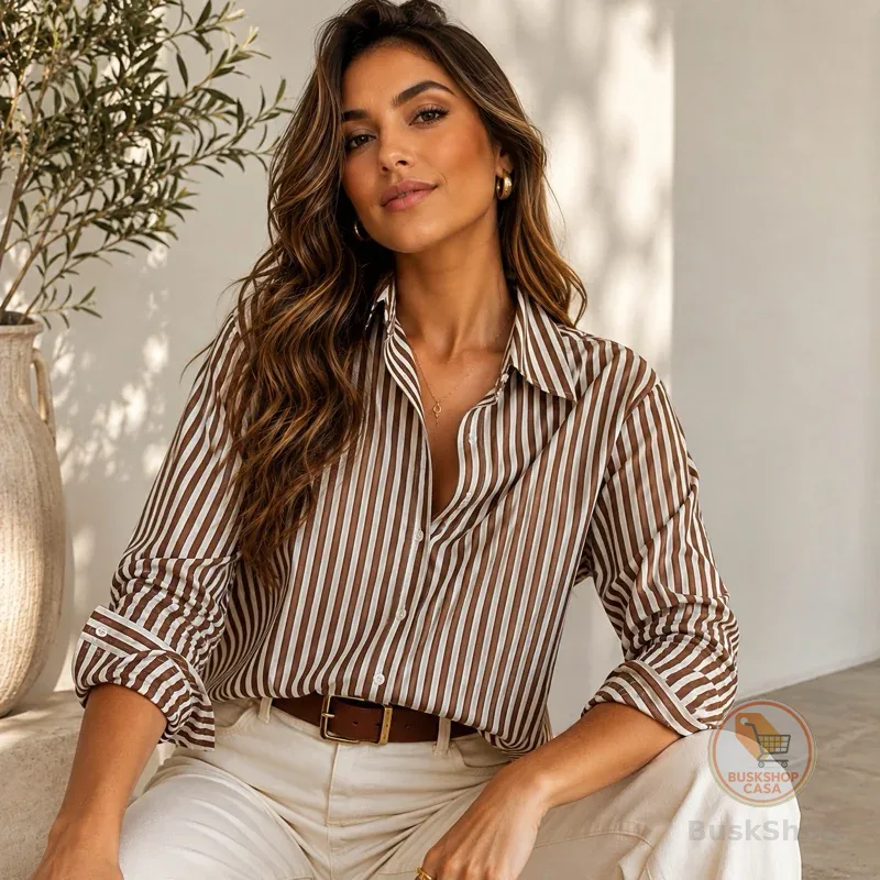 Camisa Social Feminina Listrada Crepe Premium | P ao GG - Blusa Elegante e Confortável
