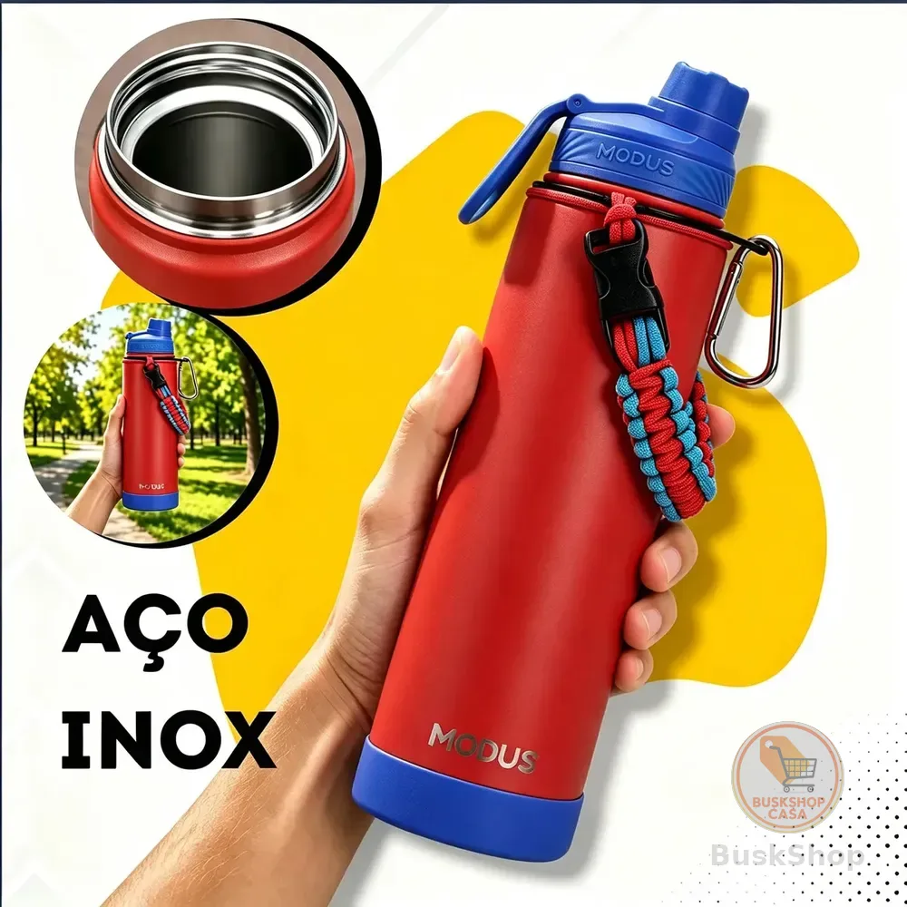 Garrafa Térmica Isolada A Vácuo Squeeze Aço Inox 304 cokunst para Água Gelada Esporte Academia modus Vermelho e Azul