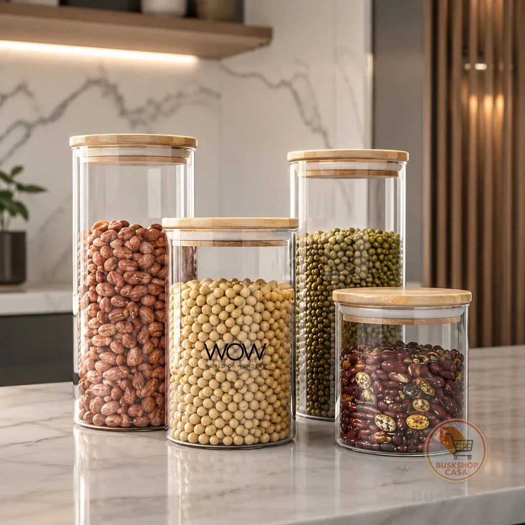 Kit 4 Potes Herméticos Tampa Bambu Organizador Mantimentos Cozinha