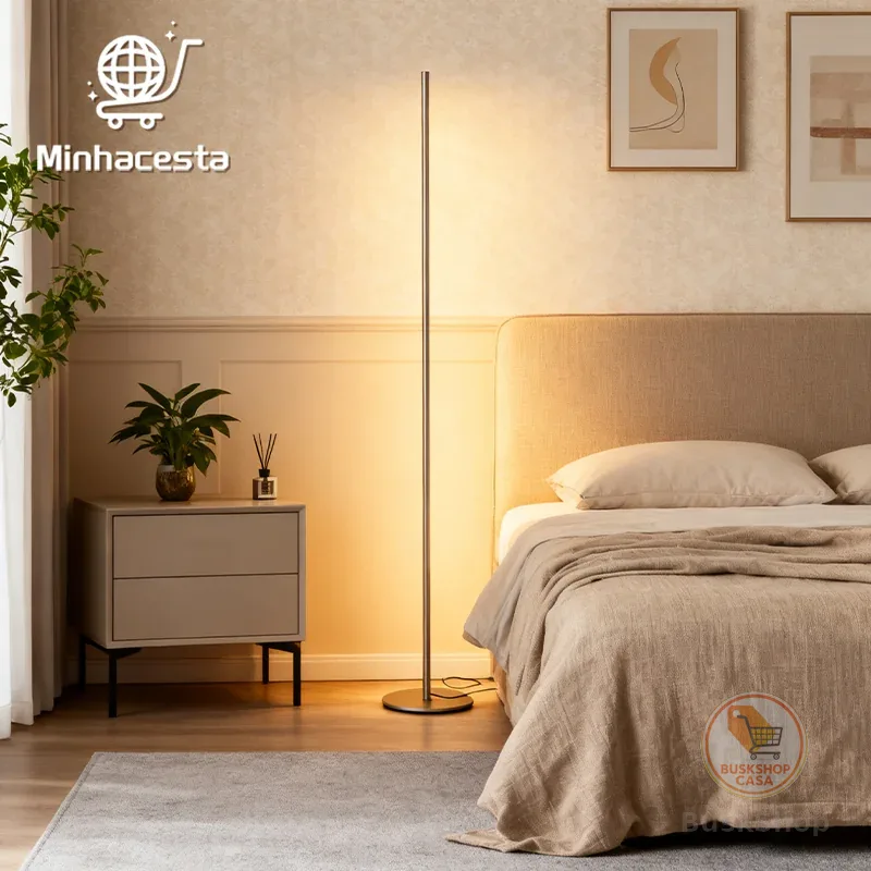 Luminária de Chão LED Premium com de controle remoto luz ambiente de canto Estilo Nórdico Sala G5
